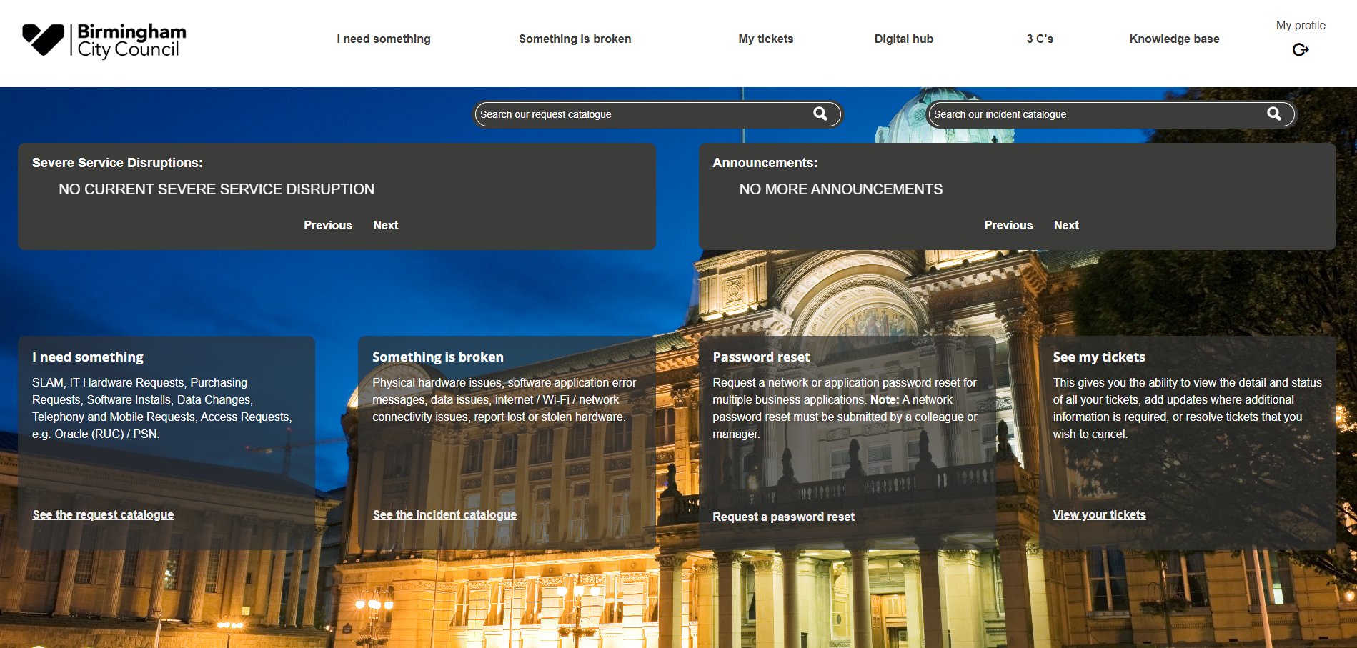 Screenshot of the BCC IT Portal